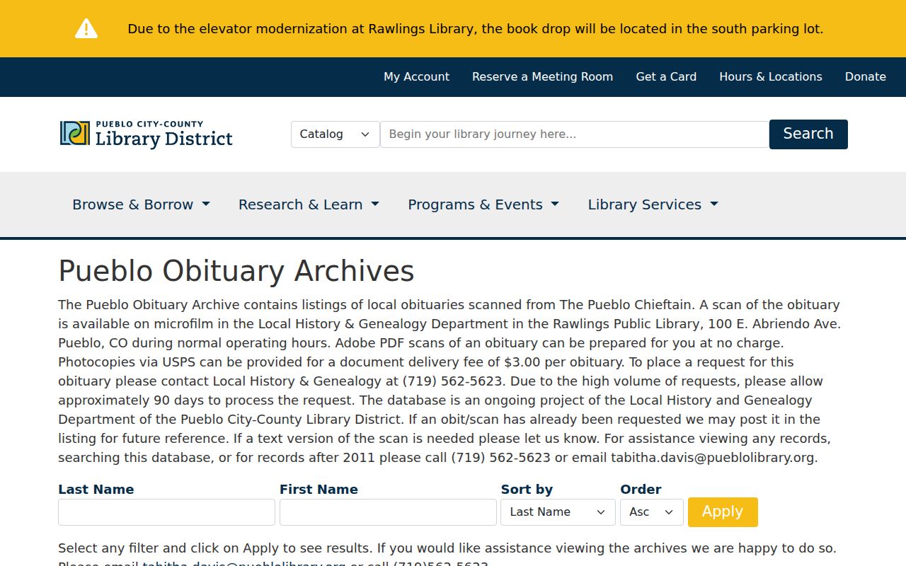 Pueblo city directory obituary search archive