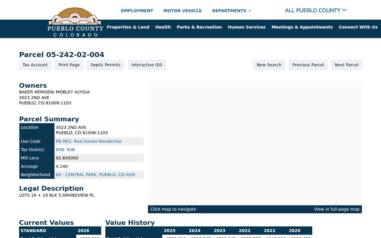 Pueblo street directory assessor sample parcel record